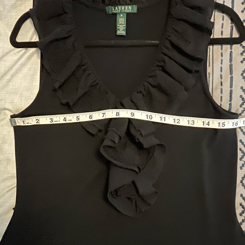 Lauren by Ralph Lauren Elegant Black Ruffle Front Cotton Blend Dress Minimalist - Picture 8 of 9